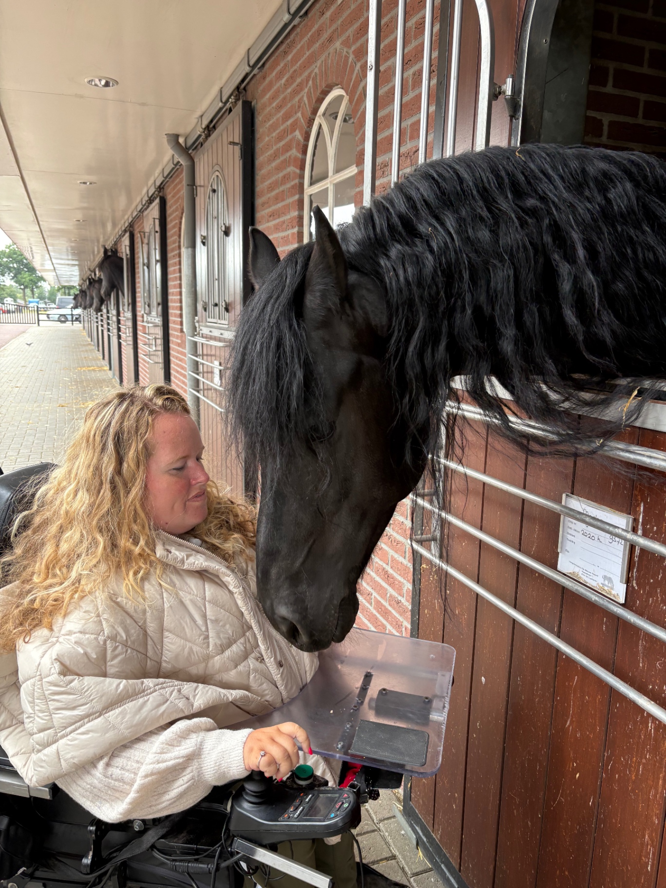 Ilse, paardengedragstherapeut, met haar paard in de stal